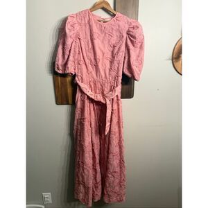 ASOS Design Pink Textured Jacquard Belted Romantic Chic Midi Skater Dress Size 8